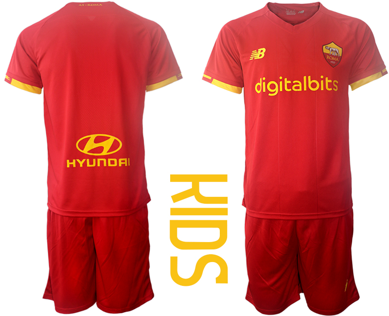Youth 2021-2022 Club AS Roma home red blank Soccer Jersey